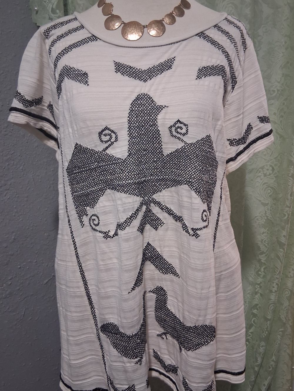 Lucky Brand White Top with Black Bird Motif